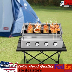 Gas BBQ Grill Stainless Steel Outdoor Camp Picnic Barbecue Shish Kabob 4 Burner - Picture 1 of 12