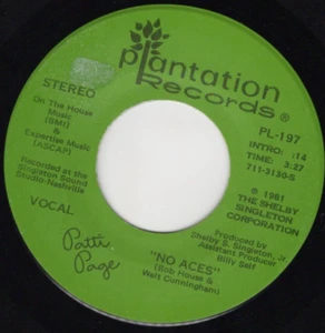 Patti Page –  No Aces 1981 Plantation Pop VG+ - Picture 1 of 2