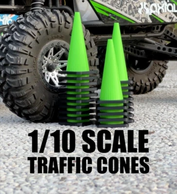 1/10 Scale Traffic Cones (25 Pack) – Drift, Race, Crawler, Lime Green/Black PETG - Image 1 of 4