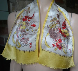 Vintage Original Old Floral Scarf Mod Gogo Yellow Rectangle Necktie Band 50s 60s - Picture 1 of 8