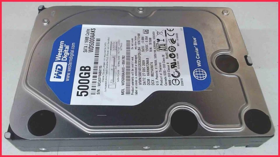 HDD Festplatte 3,5" 500GB 7200 RPM 16MB SATA Western Digital WD5000AAKS (3220h) - Bild 1 von 1