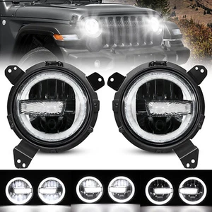 Round LED Headlights +Black Bracket For Jeep Wrangler JL 2018-23 Gladiator JT - Picture 1 of 11