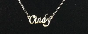 Silvertone Metal 20" Personalized CINDY w Rhinestone Necklace Jewelry - Picture 1 of 1