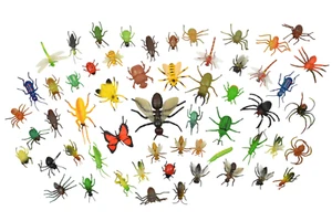 Vintage Spielzeug Insekten Konvolut 57 Gummikäfer Spinnen Käfer Bienen Libellen - Bild 1 von 21