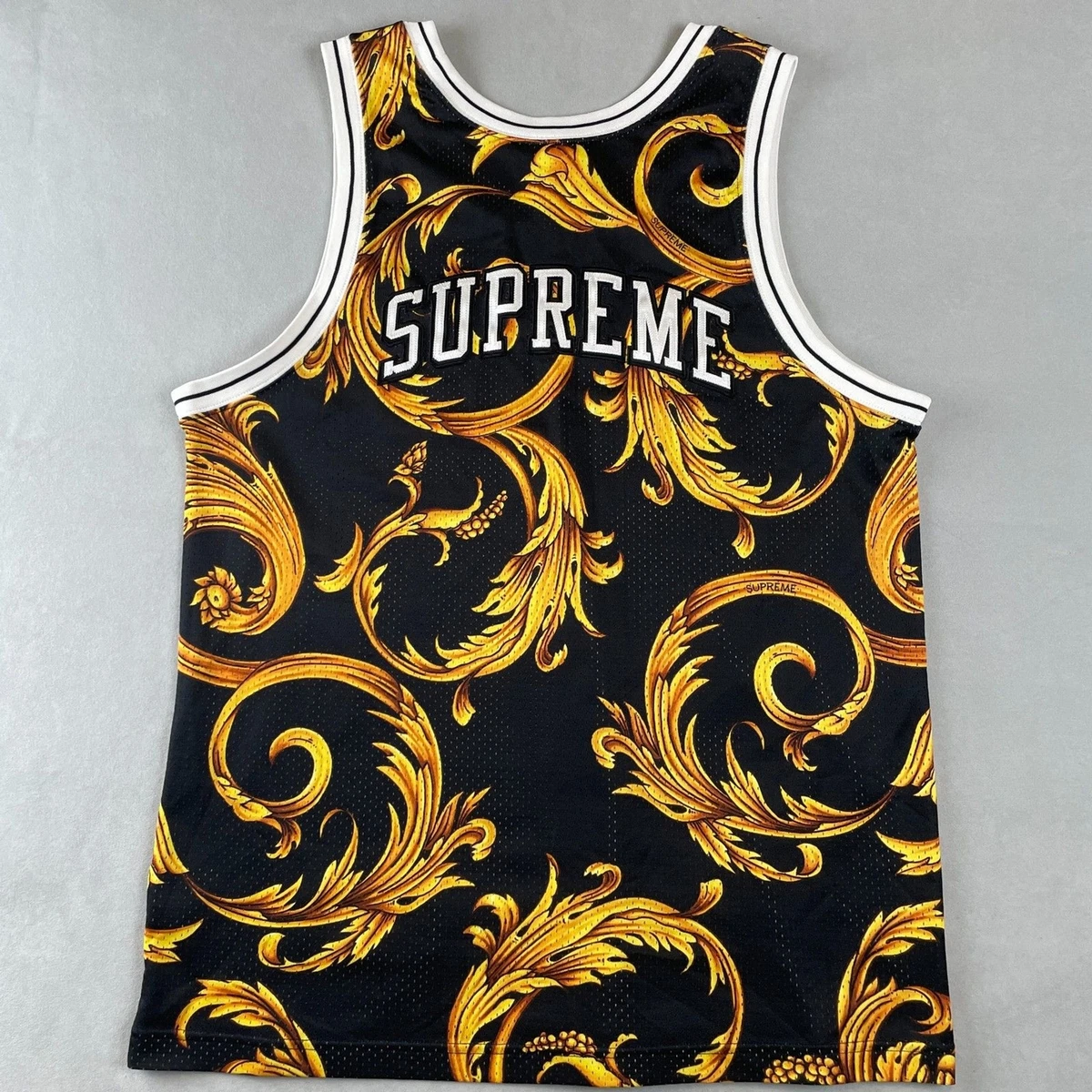 Supreme SS14 x Nike Basketball Jersey Mens Sz L Black Gold Luxury