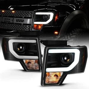 [For HALOGEN] Black 2009-2014 Ford F150 Raptor LED Tube DRL Projector Headlamps - Picture 1 of 6
