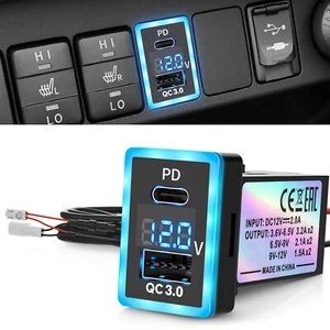 QC3.0 USB-C Car Charger Type-C Digital Voltmeter for Toyota COROLLA Tundra 32mm - Foto 1 di 11