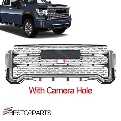 Fits 2020-23 GMC Sierra 2500 HD 3500 HD Denali Front Grille Chrome W/Camera Hole Foto 1 de 4