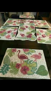 13 Piece Beaded Flamingo Dining Set With 1 Table Runner 6 Placemat And 6 Coaster - Picture 1 of 11