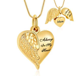 Angel Wing Heart Urn Necklace for Ashes Memorial Keepsake Pendant for Mum / Dad - Picture 1 of 39