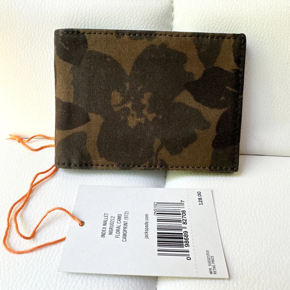 NWT JACK SPADE Floral Camo Index Wallet Green Brown Canvas Bifold RARE - Image 1 of 4