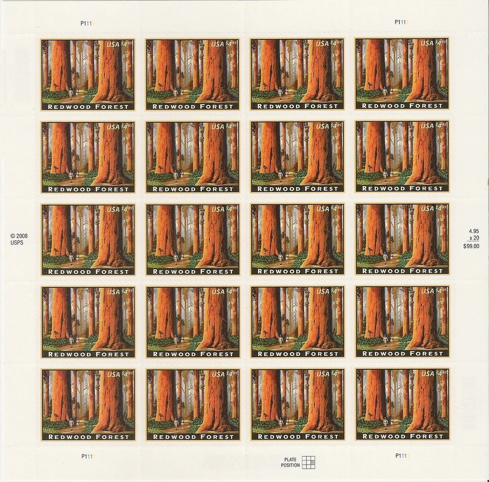 US 4378 Priority Mail Redwood Forest $4.95 sheet 20 MNH 2009 - Image 1 of 1
