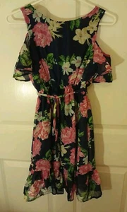 R.M.L.A. Dark Blue Floral Dress, Youth Size 14 - Picture 1 of 6