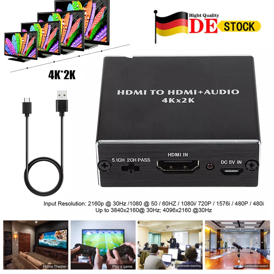 HDMI Stereo Audio Extractor Converter 4K * 2K HDMI to HDMI + Optical SPDIF 3.5mm - Bild 1 von 4