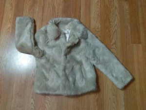 Young Dimension Dark Beige Girls Black Faux Fur Winter Warm Lined Jacket Sz 5/6 - Picture 1 of 12