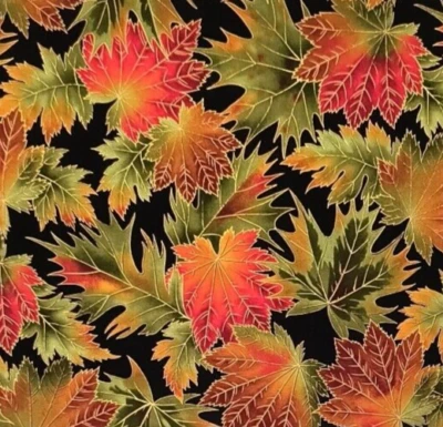 Robert Kaufman Fabric 12"x33" Cotton Multicolor Leaves Gold Crafts Quilt Sewing - Image 1 of 4