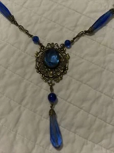 antique early 1900’s victorian ? blue glass necklace needs repair beautiful 28” - Picture 1 of 8