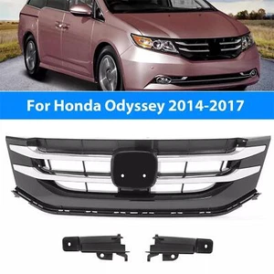 Fits 2014-2017 Honda Odyssey Black Front Bumper Upper Grille Grill W/Chrome Trim - Picture 1 of 11