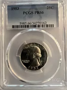 1953 WASHINGTON QUARTER DOLLAR. PCGS PR-66 - Picture 1 of 7