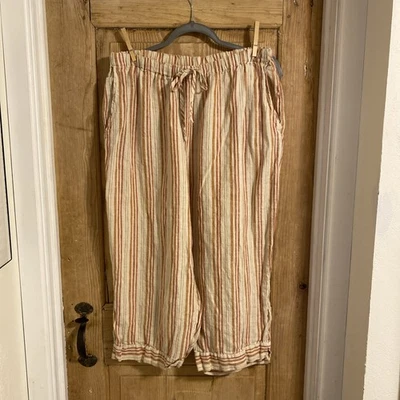 Flax Pants 100% Linen Pink With Taupe Pin Stripe Women’s Large - Image 1 of 4