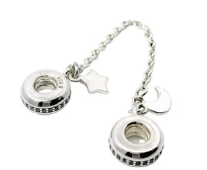 Genuine Pandora Personal Galaxy Half Moon & Star Safety Chain ALE 925 #797512CZ - Picture 1 of 7