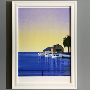 Hiroshi Nagai "Along Shore I" B5 gerahmter Kunstdruck Japan Resort Retro - Bild 1 von 2