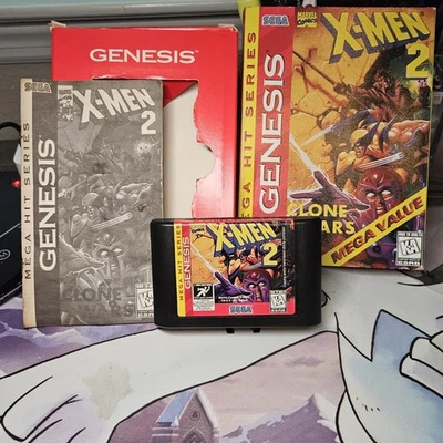 X-Men 2 Clone Wars Mega Hit Series Sega Genesis CIB Manual Box Complete Works - Image 1 of 4
