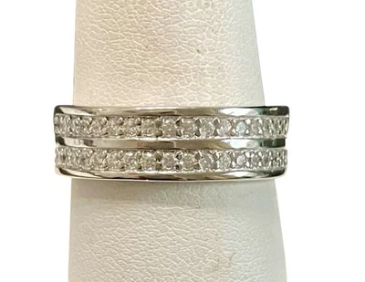 Anillo de plata de ley 925 2 filas circonita cúbica banda de boda tamaño 10,5 6 mm NUEVO Foto 1 de 4