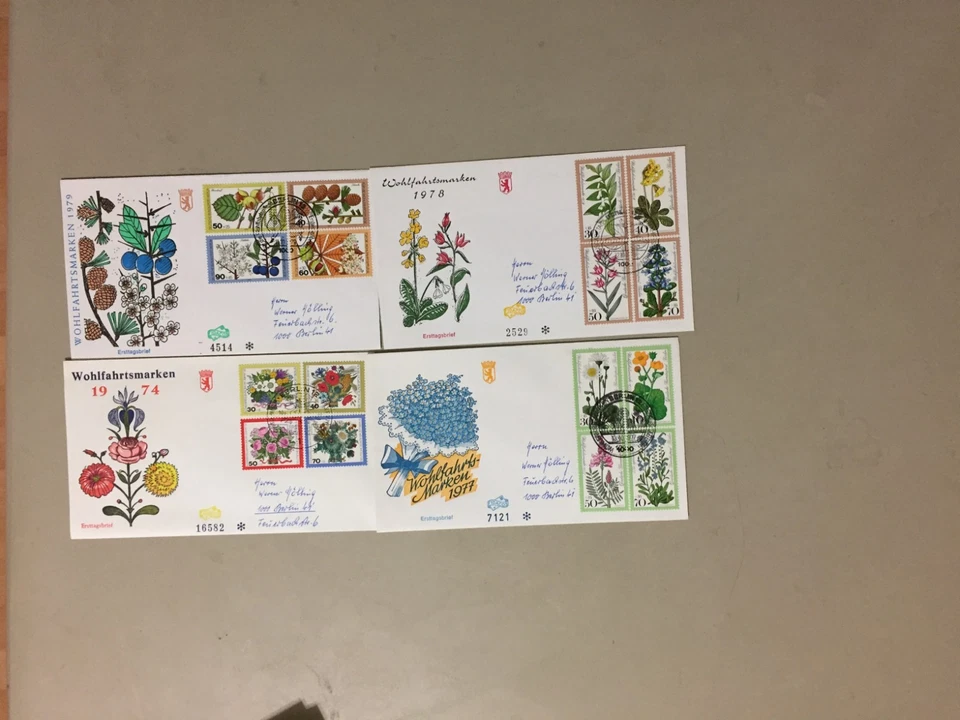 Four Germany fdc with FLOWERS semipostal sets - Image 1 of 1