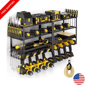 Power Tool Organizer Wall Mount Drill Holder Rack 4-Tier Garage Storage - Picture 1 of 6