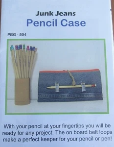 Junk Jeans Lined Zipper PENCIL CASE  Upcycle Recycle Denim Sewing Pattern PBG504 - Picture 1 of 2