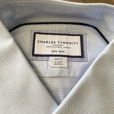 Charles Tyrwhitt Light Blue Stretch Kensington Weave Cutaway Slim Shirt 17/37" - Image 1 of 4