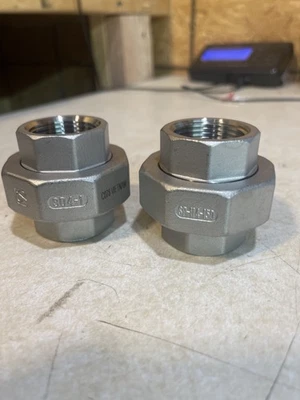 2 NEW 1-1/4" - 150# Hex Union, 304 Stainless Steel, Threaded Female (NPT)  (M2) - Image 1 of 2