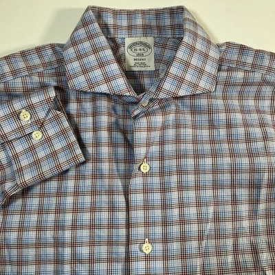 Brooks Brothers Shirt 15 34/35 Blue Plaid Oxford Button Up Dress Non Iron Work - Image 1 of 4