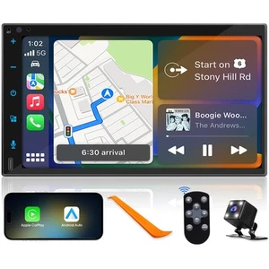 Double Din Bluetooth Car Stereo - Wireless Apple CarPlay Touch Screen - 7 Inc... - Picture 1 of 7