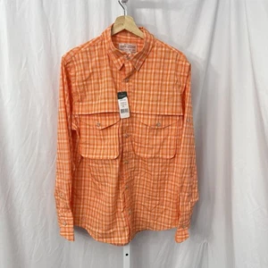 CC Filson Angler Shirt Mens Small Orange Plaid Long Sleeve Button Up Pockets - Picture 1 of 13