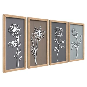 3D Holz Blumen gerahmt Wanddekoration von 4, 7"X16" Bauernhaus Vintage Boho Minima... - Bild 1 von 7