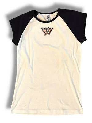 Camiseta Bebé Retro Reciclada Reelaborada Algodón Mariposa Blanca Azul Marino Talla L Foto 1 de 4