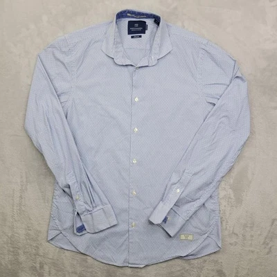 Camisa Scotch & Soda Para Hombre Mediana Azul Blanca Elastizada Calce Regular Abotonada Informal Foto 1 de 4
