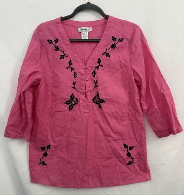 Túnica David N Rosa Mezcla Lino Bordada Manga 3/4 Mujer Talla M Foto 1 de 4