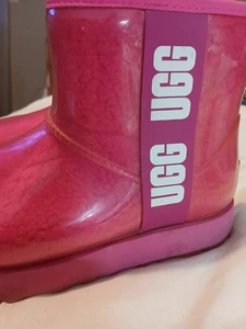 UGG Classic Clear Mini hot Pink Shearling Lined Boots 1113190 Womens Size 7 Boot - Picture 1 of 10
