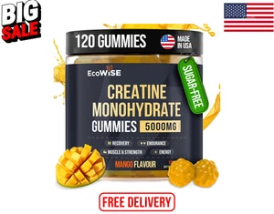 Creatine Monohydrate Gummies 5000mg Mango Vegan Chews, 120 Sugar-Free - Picture 1 of 7