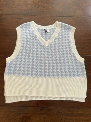 Chaleco Suéter H&M Dividido Para Mujer Patrón Geométrico Beige y Azul Claro Talla L Foto 1 de 4