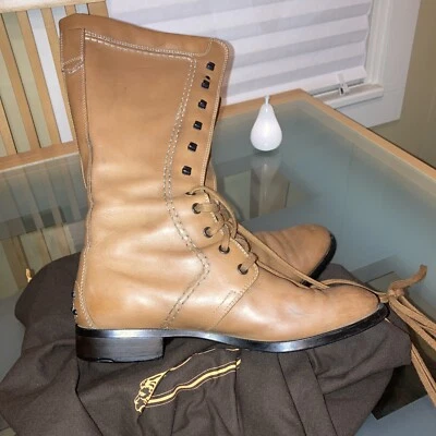 Botas altas TODS de cuero tostado con cordones en la pantorrilla talla 39 EE. UU. 8,5 tacón bajo Foto 1 de 4
