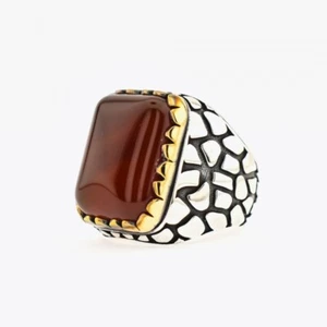 Solid 925 Sterling Silver Ring Red Onyx Gemstone Men's Fine Jewelry - Picture 1 of 5