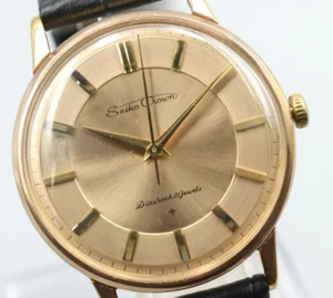 *Exc+5* Vintage SEIKO Crown J15003 Hand Winding Gold Dial 21J Round Mens Watch - Picture 1 of 13