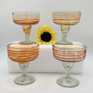 Crate & Barrel Margarita Glasses Orange Swirl / Mexico / Handmade New Set of 4 - Picture 1 of 1