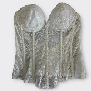 White Lace Corset Bustier Boning Cottagecore Strapless Lined Women XS 30A - Picture 1 of 6