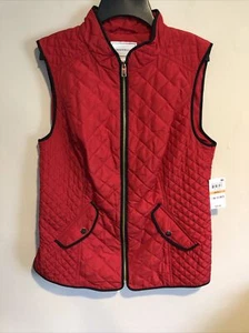Chaleco Charter Club Acolchado Cuello Alto Rojo Pulido Negro Borde Nuevo con Etiquetas $69 Talla Pequeña - Imagen 1 de 6