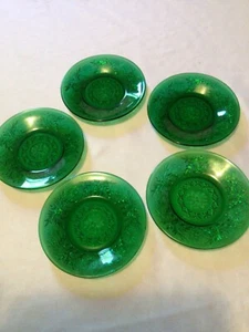 Emerald Green Small Under Plates~Set Of 5~4.5”Depression~Anchor Hocking~Stunning - Picture 1 of 7